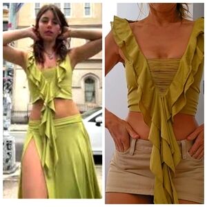 Jaded London Floaty Green Ruffle Bohemian Top Xs